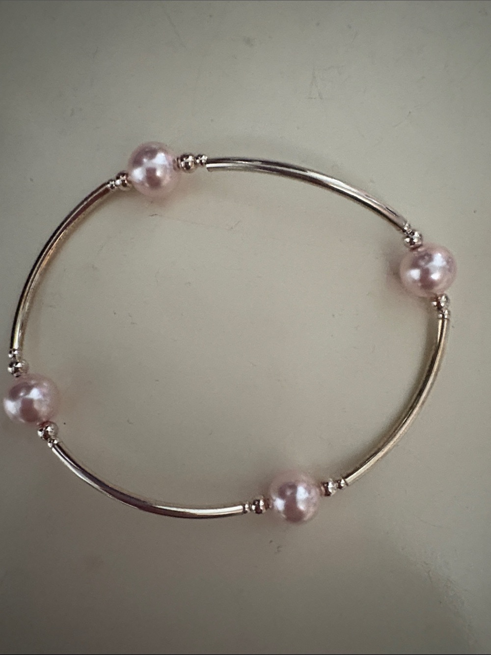 Delicate Pink Pearl and Silver Stretch Bracelet